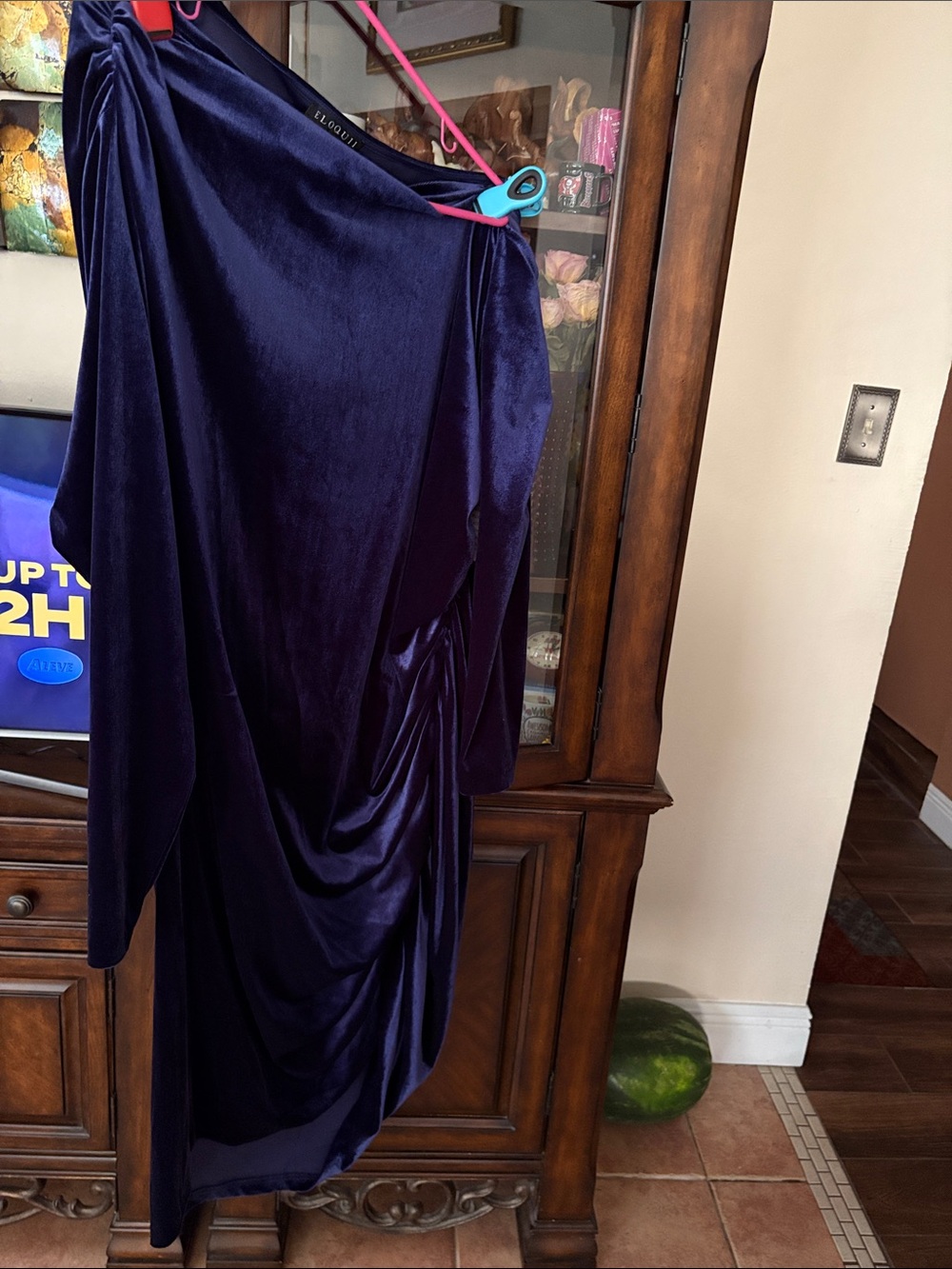 Eloquii One-Shoulder Velvet Dress in Deep Purple
